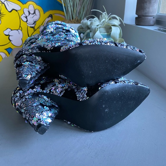 Free People Midnight Party Velvet Sequin Scrunch Boots Heels 38 7.5 festival - Picture 11 of 15